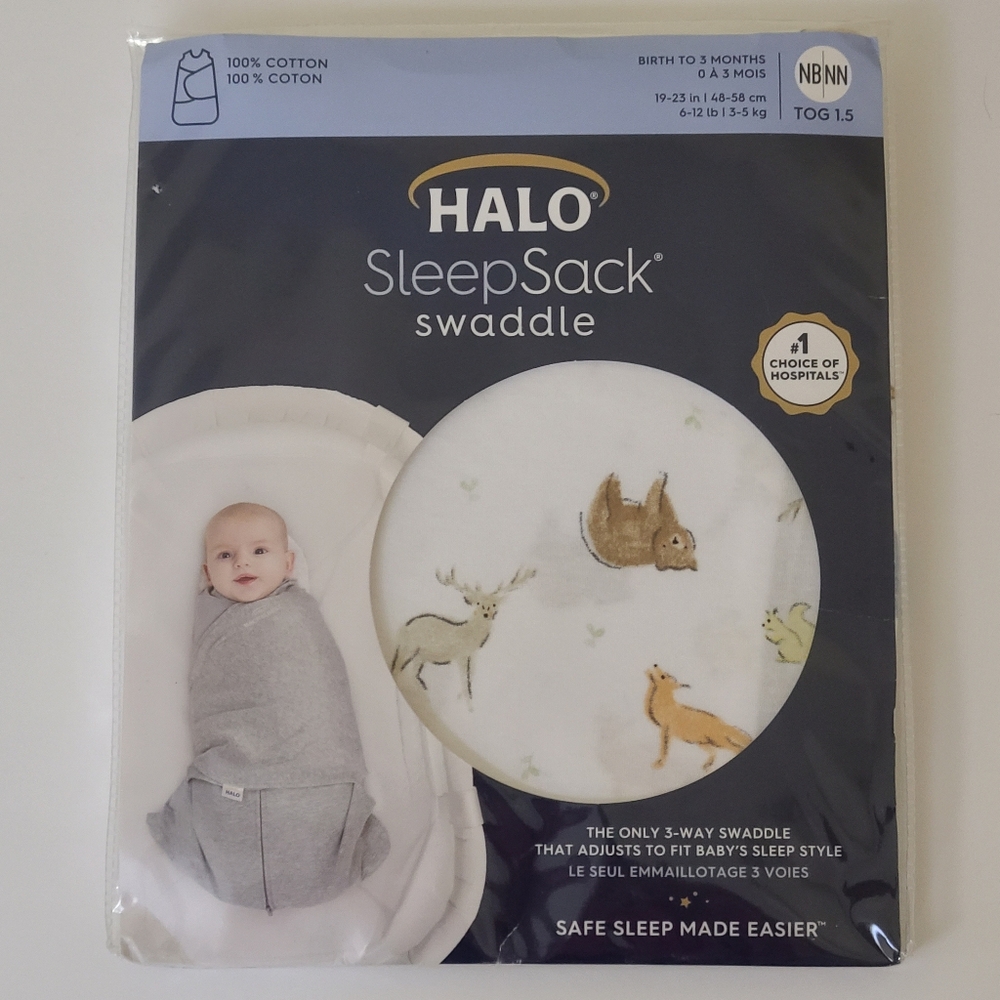 HALO Sleepsack Swaddle Size NB Newborn-3 Months 100% Cotton TOG 1.5 Woodland